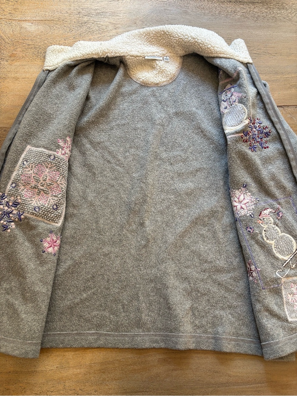 Late 90s Y2K Fleece Jacket Grandmacore Embroidered Snowman Croft & Barrow Gray M - Picture 7 of 9